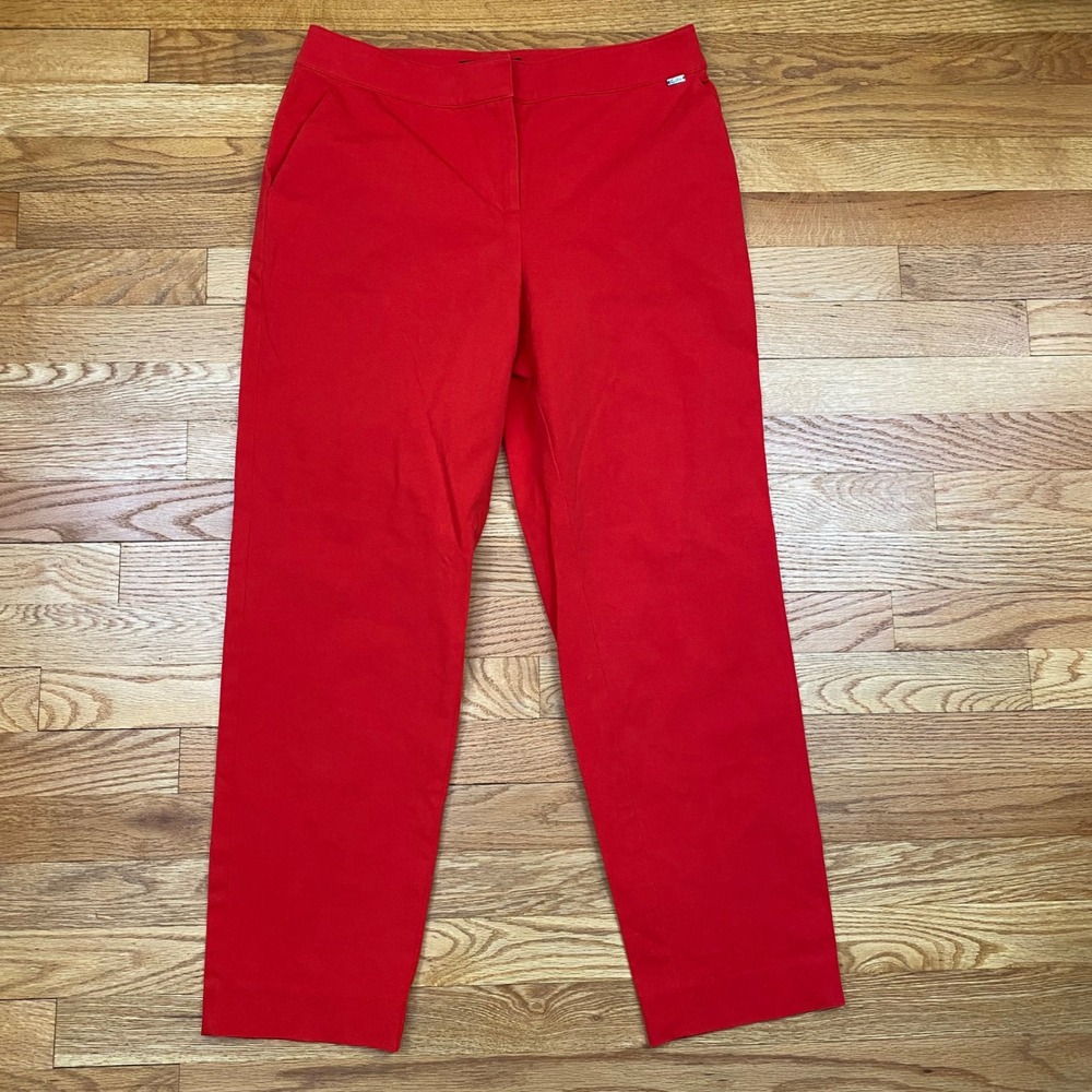 St. John Emma Trousers Womens 8 Red Cotton Straight Leg Designer Luxury Office‎